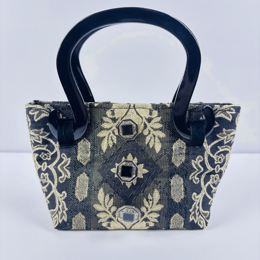 Sonia Rose Tapestry Purse Gothic Black Bag Plastic Handles‎ Victorian Carpet Bag